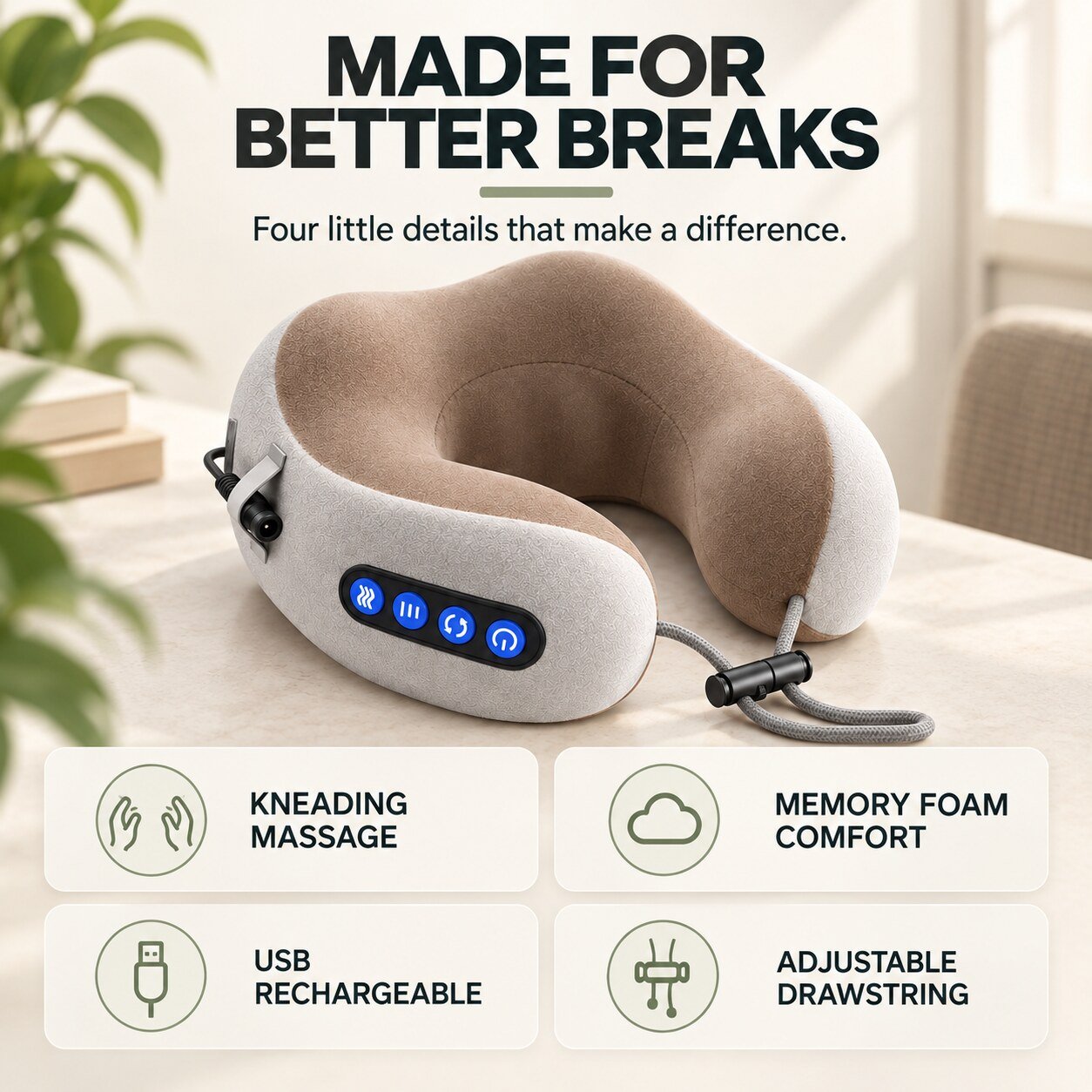 Travel pillow feature overview listing visual